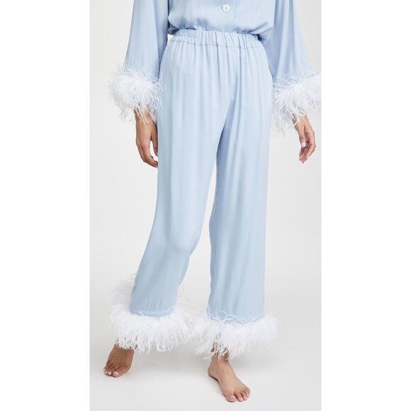 NWT $320 SLEEPER CORNFLOWER BLUE OSTRICH TRIM PARTY PAJAMA SET SIZE XS SOLD OUT! - Picture 5 of 14